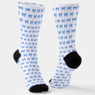 Blue-white gingham bow pattern socks