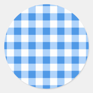 Blue & White Gingham Chequered Pattern Party Classic Round Sticker