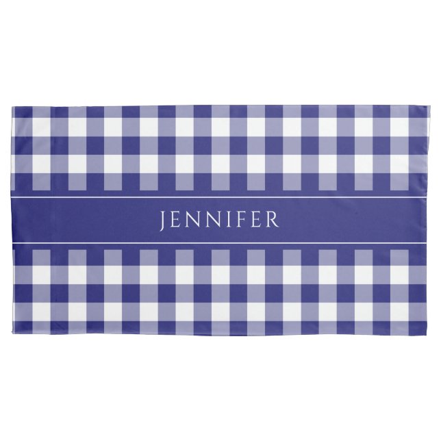 Blue & White Gingham  Farmhouse Pattern Name Pillo Pillowcase (Front)
