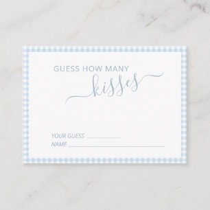 Blue White Gingham How Many Kisses Baby Shower Enclosure Card