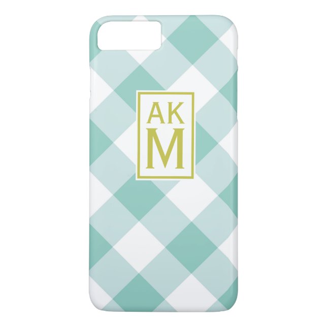 Blue & White Gingham Monogram iPhone 7 Plus Case (Back)