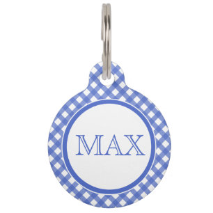Blue & White Gingham Pattern Personalised Pet Tag