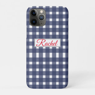 Blue White Gingham Personalised iPhone 11 Pro Case