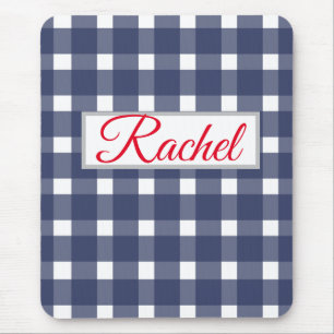 Blue White Gingham Personalised Mouse Mat
