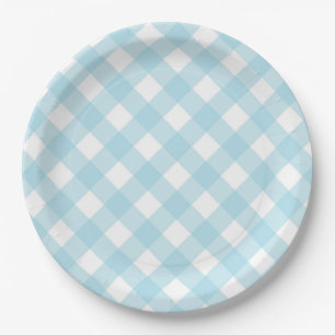 Blue & White Gingham Plaid Paper Plates