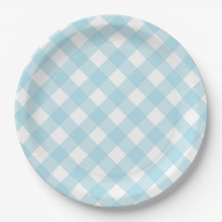 Blue & White Gingham Plaid Paper Plates
