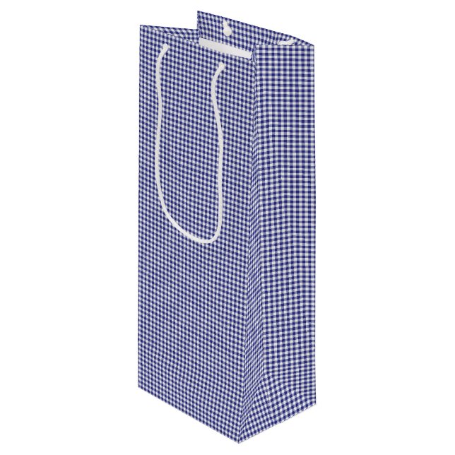 Blue-White Gingham-WINE GIFT BAG (Front Angled)
