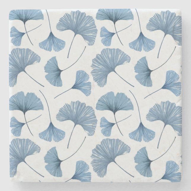 Blue & White Gingko leaf pattern  Stone Coaster (Front)
