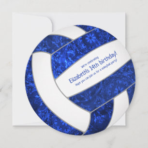 blue white girly volleyball birthday party announcement