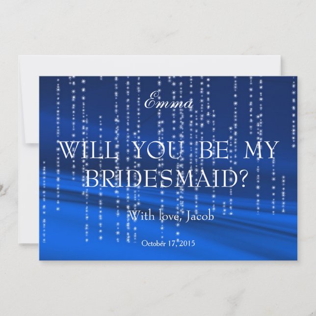 Blue White Glitter Foil Will You Be My Bridesmaid Invitation (Front)