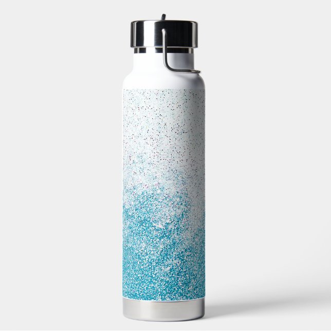 Blue & White Glitter Ombre Water Bottle (Left)