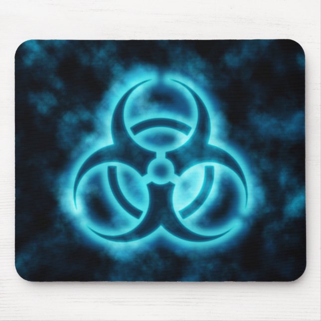Blue-White Glow Biohazard Symbol Mousepad (Front)
