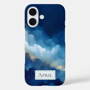 Blue, White & Gold Abstract  iPhone 16 Case