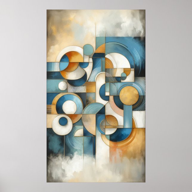 Blue White Gold Abstract Geometric Poster (Front)