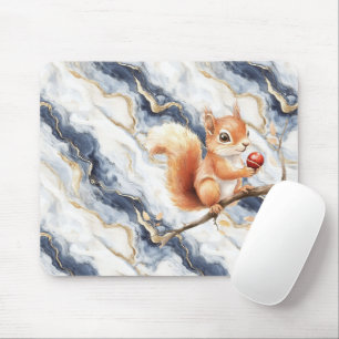 Blue White Gold Abstract Squirrel Apple Mouse Mat