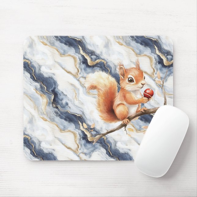 Blue White Gold Abstract Squirrel Apple Mouse Mat (With Mouse)