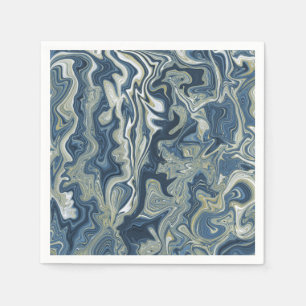 Blue White Gold Chic Swirl Modern Wedding Napkin