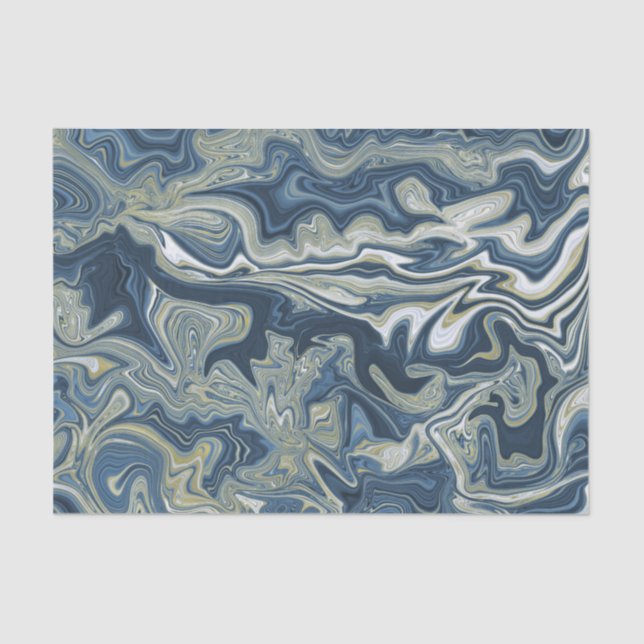 Blue White Gold Chic Swirl Modern Wedding Tissue Paper (Front)