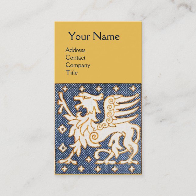 BLUE WHITE GOLD FANTASY GRYPHON MONOGRAM BUSINESS CARD (Front)