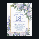Blue White Gold Floral 18th Surprise Birthday Invitation Postcard<br><div class="desc">Honour a special person with this elegant and feminine birthday surprise party invitation postcard.</div>