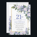 Blue White Gold Floral 21st Birthday Dinner Invitation<br><div class="desc">Honour a special woman with this elegant and feminine 21st Birthday Dinner invitation. 21st is written in large blue text. Birthday celebration follows. The honoured guest's name is also in blue capital letters. The remainder of the text is soft dove grey. The birthday celebration details are surrounded by a chic...</div>