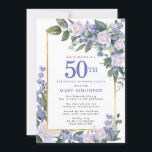 Blue White Gold Floral 50th Birthday Dinner Invitation<br><div class="desc">Honour a special woman with this elegant and feminine 50th Birthday Dinner invitation. 50th is written in large blue text. Birthday celebration follows. The honoured guest's name is also in blue capital letters. The remainder of the text is soft dove grey. The birthday celebration details are surrounded by a chic...</div>