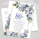 Blue White Gold Floral 80th Birthday Party  Invitation Postcard<br><div class="desc">Honour a special woman with this elegant and feminine birthday party invitation postcard.</div>