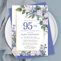 Blue White Gold Floral 95th Birthday