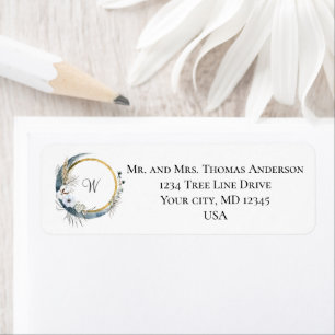 Blue White Gold Floral Monogram Boho Wedding