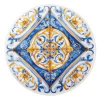 Blue White Gold Look Talavera Azulejo Tile