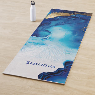 Blue White Gold Marble Yoga Mat