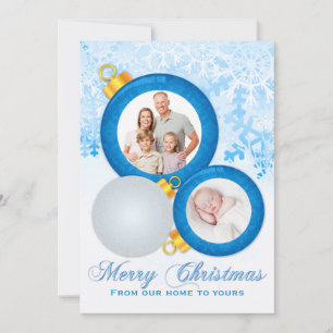 Blue White Gold Ornaments Christmas Photo Card