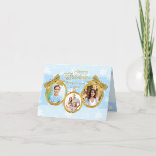 Blue White Gold Ornaments Christmas Photo Card