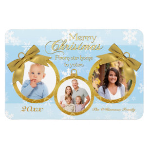 Blue White Gold Ornaments Christmas Photo Magnet