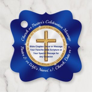 Blue, White, Gold, Personalised Church Favours Tag