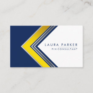 Blue White Gold Professional Geometrical Modern Business Card