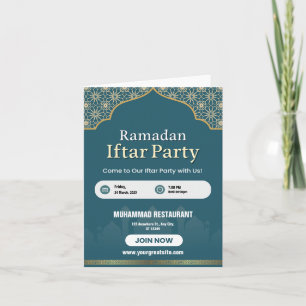 Blue, White & Gold Ramadan Iftar Invitation Poster