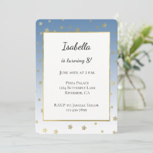 Blue White Gold Stars Birthday Invitation