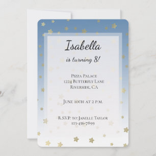 Blue White Gold Stars Birthday Invitation