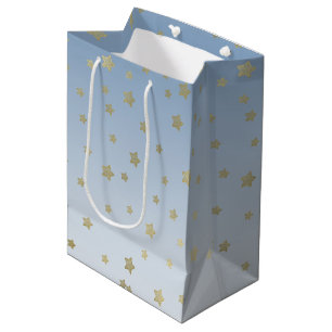 Blue White Gold Stars Birthday Medium Gift Bag