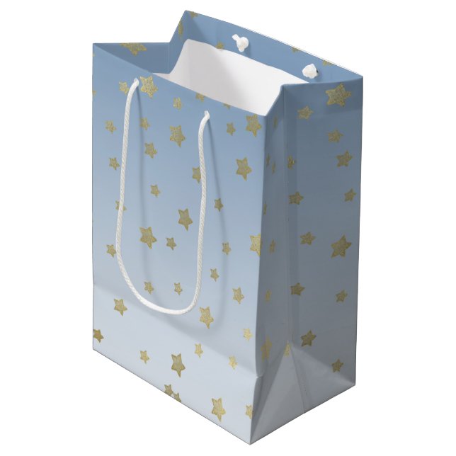 Blue White Gold Stars Birthday Medium Gift Bag (Front Angled)