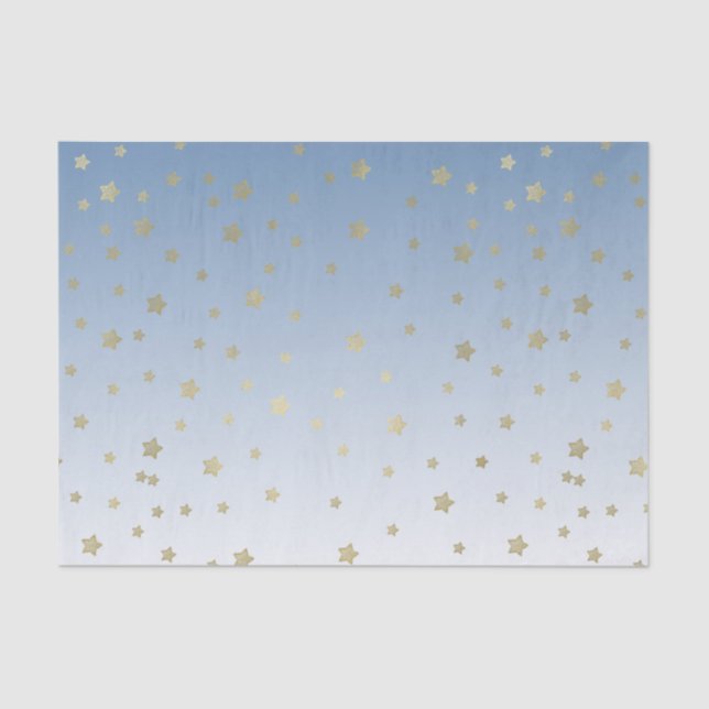 Blue White Gold Stars Birthday Tissue Paper (Front)