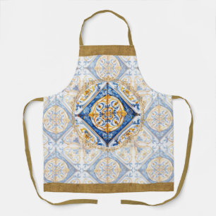 Blue White Gold Talavera Azulejo Tile Look Apron