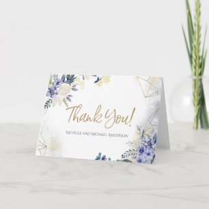 Blue White Gold Watercolor Floral Thank You Card