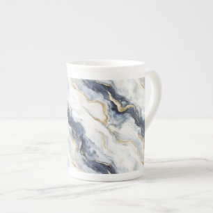 Blue White Gold Wavy Abstract Bone China Mug