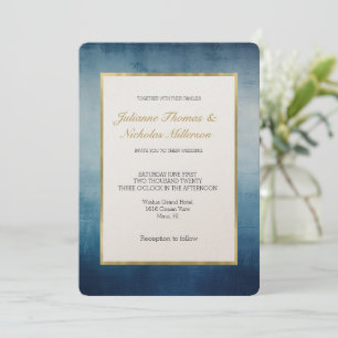 Blue White Gold Wedding Invitation