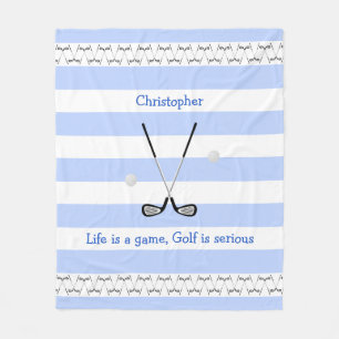 Blue white golf clubs personalised fleece blanket