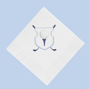 Blue & White Golf Crest, Watercolor Golf Party Napkin