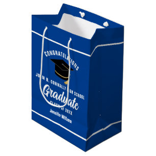 Blue White Graduate Custom 2025 Graduation Party Medium Gift Bag