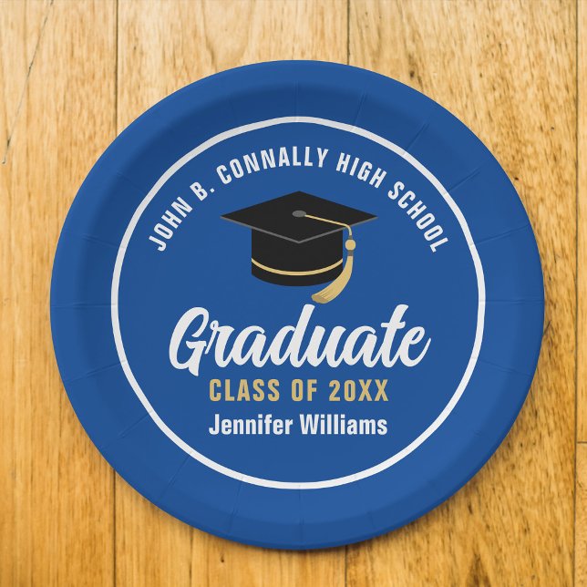 Blue White Graduate Custom 2025 Graduation Party Paper Plate (Creator Uploaded)